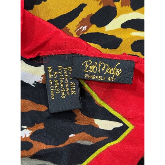 Bob Mackie Wearable Art Silk Scarf Square One Size Red Yellow Wild Animal Print - Picture 5 of 9